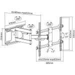 Cabletech UCH0205 seinakinnitus, 37-70", VESA 600x400, 60kg, must, reguleeritav