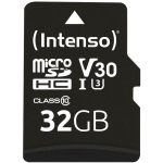 Intenso m&auml;lukaart microSDHC 3433480 32 GB, lugemiskiirus 100 MB/s, kirjutamiskiirus 45 MB/s, UHS 3, V30, adapter kaasas, must