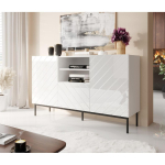 Cama Meble ABETO kummut mustal terasraamil, 150x42x90, valge/l&auml;ikiv valge, 2 ust, 1 sahtel, 3 riiulit