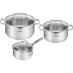 Tefal Pottide komplekt G719S674, 3 tk, 16cm, 20cm, 24cm, roostevaba teras, klaasist kaas, n&otilde;udepesumasinas sobiv