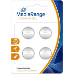 Mediarange Aku MRBAT132, 4tk, 3V, CR2032, Liitium, 220mAh, &Uuml;mmargune, Blister