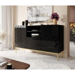 Cama Meble ABETO kummut kuldsel terasraamil, 150x42x90 cm, must/must l&auml;ige, 2 ust, 1 sahtel, 3 riiulit