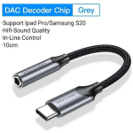 Vention USB-C 3.5MM helipistikadapter BGMHA 0.1m, 1 USB-C, 1 k&otilde;rvaklappide pesa, hall, alumiiniumisulamist, punutud kaabel