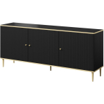 Cama Meble GLAMOUR kummut KOM CZ, 180x40x75.5 cm, must matt, kuldsed jalad, 3 ust, 3 riiulit, MDF