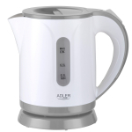 Elektriline veekeetja 850 W 08 L roostevabast terasest ja pol&uuml;prop&uuml;leenist korpus 360&deg; p&ouml;&ouml;rleva alusega valge hall AD1371G Adler