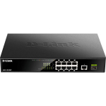D-Link DGS-1010MP l&uuml;liti, 8xPoE+ 10/100/1000, 1xGbE, 1xSFP, 125W, 20Gbps, 1U, ventilaatorita