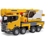 Bruder S&otilde;iduk Scania Super 560R Veok kraaniga BR-03571, 1:16, kollane, valge, liikuv uks, pikendatav kraanivarre