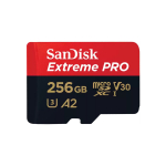 M&auml;lukaart Extreme PRO microSDXC SDSQXCD-256G-GN6MA 256 GB UHS-I A2 Class 10 U3 V30 kuni 200 MB/s read / 140 MB/s write koos SD adapteriga SanDisk