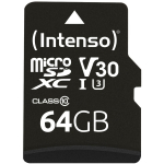 Intenso m&auml;lukaart MicroSDXC 3433490 64 GB, lugemiskiirus 100 MB/s, kirjutamiskiirus 45 MB/s, UHS 3, V30, adapter