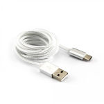 Sbox USB-TYPEC-15W USB-C kaabel, 1.5m, valge, punutud, 480 Mb/s, USB 2.0, 8.3x2.5mm