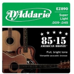 D'Addario EZ890 akustilise kitarri keeled, 09-45, teras, 6 tk, &uuml;mmargune m&auml;his, 85/15 pronks, &uuml;likerged