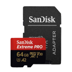 M&auml;lukaart Extreme PRO microSDXC SDSQXCU-064G-GN6MA 64 GB UHS-I A2 Class 10 U3 V30 kuni 200 MB/s read / 90 MB/s write koos SD adapteriga SanDisk