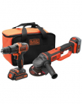 18V Puurvasar, 18 V v&auml;ike nurklihvija, 1x2Ah, 1x4Ah pehme korpus BCK24D1M1S-QW BLACK DECKER