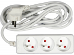 Pagarinātāja vads ar zemi 3m, VOREL, 72504, 3 kontaktligzdas, 10A, balts