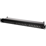Logilink NP0048, 19" Cat.6 jaotuspaneel, 24 porti, STP, must, 1U, RJ45, 250 MHz, PoE