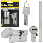 Keltin Luku silindri sisestus nupuga K02702, 30/30G mm, 3 v&otilde;tit, 25 000 ts&uuml;klit, alumiinium, ZnAl sulam, kinnituskruvi kaasas