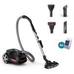 Philips silindervacuum XD6142/12, 900 W, 4 L, HEPA filter, 77 dB, must, 6 m kaabel, 2 otsikut