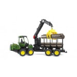 Bruder John Deere 1210E laadija haakese, BR-02133, 1:16, plastmass, 4 imitatsioon puidust palki