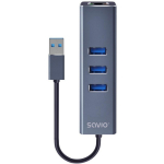 Savio AK-58 USB jaotur, 3xUSB-A, RJ-45 Gigabit Ethernet, 5000 Mbit/s, USB 3.2 Gen 1 Micro-B, must