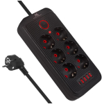 Maclean pikendus MCE389 B, 2500W, 1.5m, 6x F, 4x USB-A, 1x USB-C, must, 50/60Hz