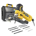 Saag 750W - 10 tarvikut, POWERPLUS, POWXBOX030, 6 mm teras, 100 mm puidus ja plastikus, reguleeritav kiirus.