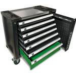 Instrumentu ratiņi ar 172 priek&scaron;metiem, ROCKFORCE, RF-55306, 7 izvelkamie atvilktnes, profesionāla kvalitāte.