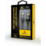 Gembird HDMI-HDMI kaabel 8K 3m CCB-HDMI8K-3M, 3m, HDMI 2.1, 48 Gbit/s, 60 Hz, 3D, hall, puuvillane kate