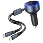 Vention Laadija AUTO FFOB0, 30W, 3A, 3A, 2 seadet, 1x USB-C, sisseehitatud kaabel, must/sinine