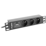 Lanberg Toitejaotusseade PDU 10" 1U PDU-03E-0200-BK, 2m, 16A, 230V, 3x E pesa, &uuml;lekoormuse kaitse, must