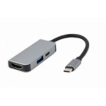 Gembird USB-C HDMI/USB 3.1 adapter A-CM-COMBO3-02, 1 HDMI, 2 USB-C, 1 USB 3.1, 4K, Plug & Play
