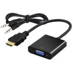 SAVIO CL-23/B HDMI&ndash;VGA adapter heliga, 3.5mm pesa, 1080p, Plug&Play, must
