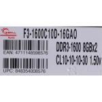 G.Skill m&auml;lu moodul F3-1600C10D-16GAO, 16GB, 1600MHz, 2 x 8GB, 1.5V, kahekordne, ilma ECC-ta, jahutuspruss