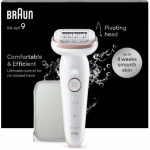 Braun SES9000 Silk-epil 9 SkinSpa epilaator, 50 min, 2 kiirust, m&auml;rg/kuiv, pestav, valge/roosa
