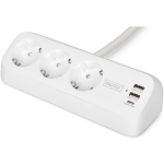 Digitus DA-70626 pikendusjuhe, 3x pistikupesa, 2x USB-A, 1x USB-C, 1.5m, 3680W, 16A, 250V, valge