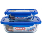Pyrex Klaasist konteinerid kaanega 33912S904 2tk, h5x20x15cm 0.8L, h7x25x19cm 1.9L, karastatud borosilikaatklaas