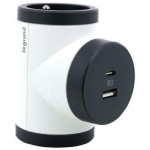 Legrand P&ouml;&ouml;ratav toitejaotur 2xP+Z +USB 049437, 2xE, 1xUSB Type C, 1xUSB, valge, must
