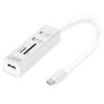 Digitus USB Type-C OTG 3-Port HUB ja kaardilugeja DA-70243, 3xUSB 2.0, 480 Mbit/s, valge