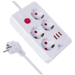 Maclean pikendus MCE393 W, 4x F, 3x USB A, 2500W, 3m, valge, 110-240V AC 50/60Hz, l&uuml;liti