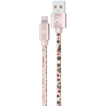 Tellur Graffiti USB Lightning kaabel TLL155621, 100cm, 5V, 3A, Lightning, USB, roosa v&auml;rv, vastupidav s&uuml;nteetiline nahk