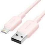 Vention Kaabel LAMPF USB 2.0 Type-A Male Lightning Male 2.4A, 2m, roosa, andmeedastuse kiirus 480Mbps