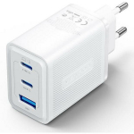 Vention laadija FERW0-EU 65W, 100-240V, 3 seadet, 2x USB-C, 1x USB-A, GaN, kiire laadimine, valge