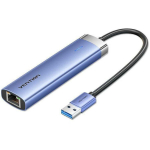 Vention USB keskuse TGFSB, 3 USB 3.0 porti, 1 RJ45, 5Gbps, 8TB HDD tugi, v&auml;line toite, sinine indikaatorvalgus