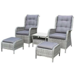 Aiam&ouml;&ouml;bli komplekt terrassile r&otilde;dule ja puhkealale 5 osa 2 kohta hall metallraam klaasist lauaplaat 8cm padjad 5cm tumbad 9152461 BESK