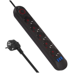 Maclean pikendus MCE395 B, 2500W, 1.5m, 5x F, 3x USB A, must, 50/60Hz, 2.1A, siseruumides