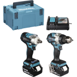 Makita DLX2533TJ juhtmevaba komplekt DDF489Z + DTW300Z puur-kruvikeeraja + l&ouml;&ouml;giv&otilde;ti 18 V 73 Nm/330 Nm harjadeta mootorid 2&times; 5.0 Ah akud laadija MakPac kohver Sinine/Must