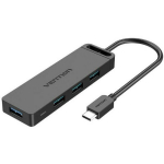 Vention USB keskjaam TGKBB, 5-in-1, 5Gbps, 4 USB 3.0 porti, 1 USB-C port, 1 Micro-USB port, must