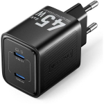 Vention laadija FEFB0-EU 45W, 2 USB-C porti, 100-240V, kiire laadimine, universaalne &uuml;hilduvus, must