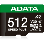 Adata microSDXC 512GB UD512GUI3V30A2SP-RA1 180MB/s lugemine, 160MB/s kirjutamine, U3, V30, A2, veekindel, l&ouml;&ouml;gikindel