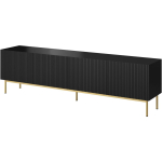 Cama Meble PAFOS TV2+S CZ teleri kapp, 2000mm, 400mm, 600mm, matt must, kuldne teras, 4 ust, 4 riiulit, k&auml;epidemeta