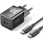 Vention laadija TZ-FEQB0-EU-01 30W, 1x Type A, 1x Type C, kiire laadimine, must